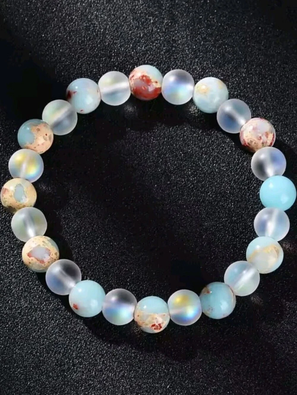 Health Crystal Bracelet Ocean Jasper Halo Quartz Stretch Beaded Bracelet